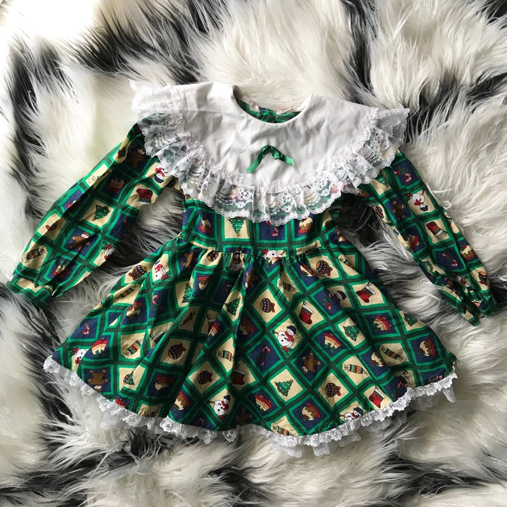 Christmas Toddler Girl Vintage Lace Dress size 4